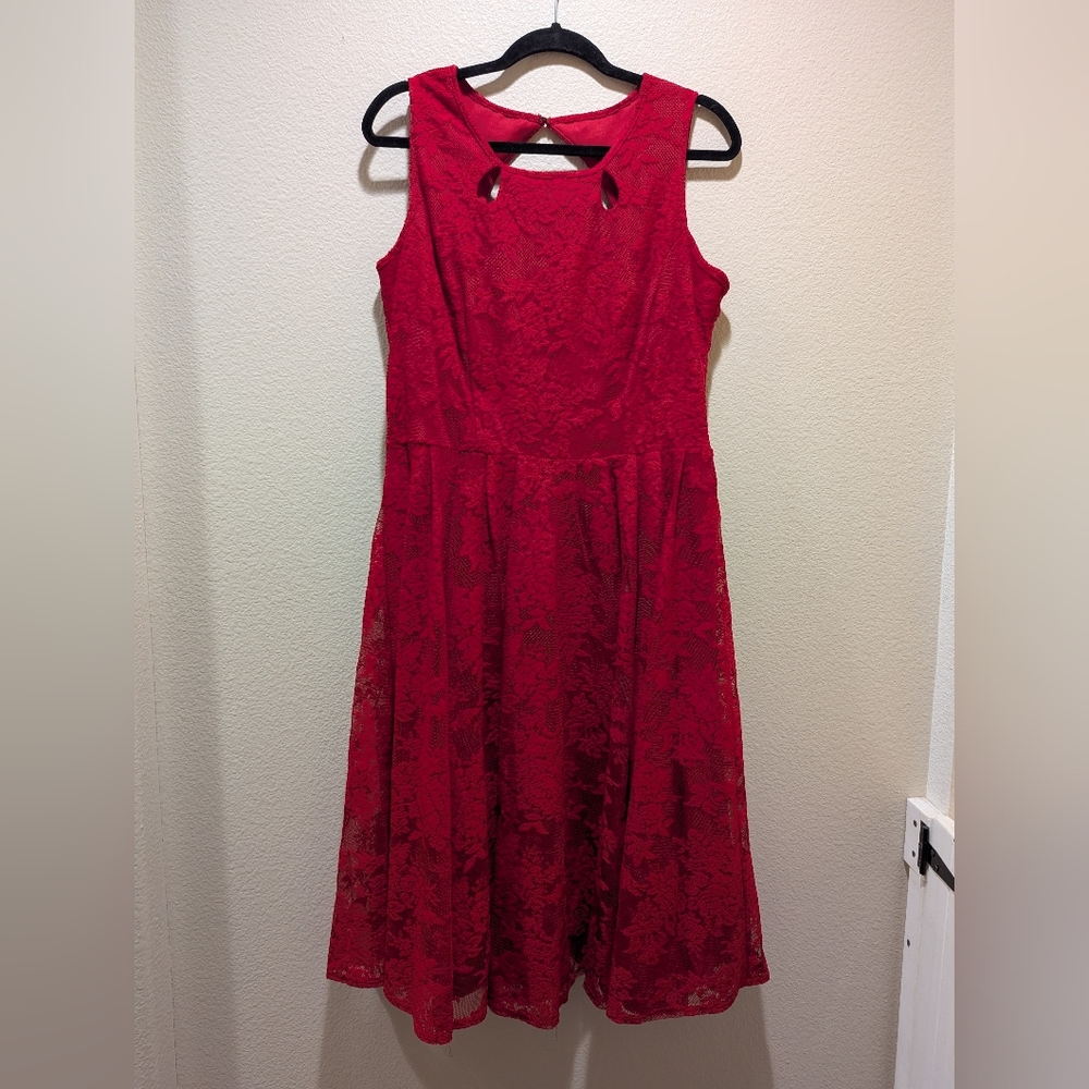 Women's Elegant Red Lace Sleeveless Dress (14)